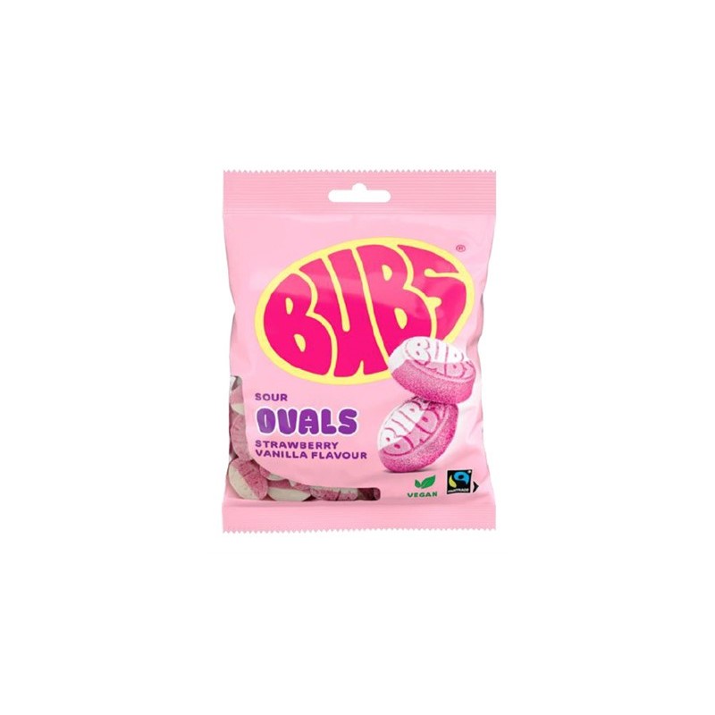 Bubs Ovals Strawberry Vanilla Sour Pussi 90gr 12kpl