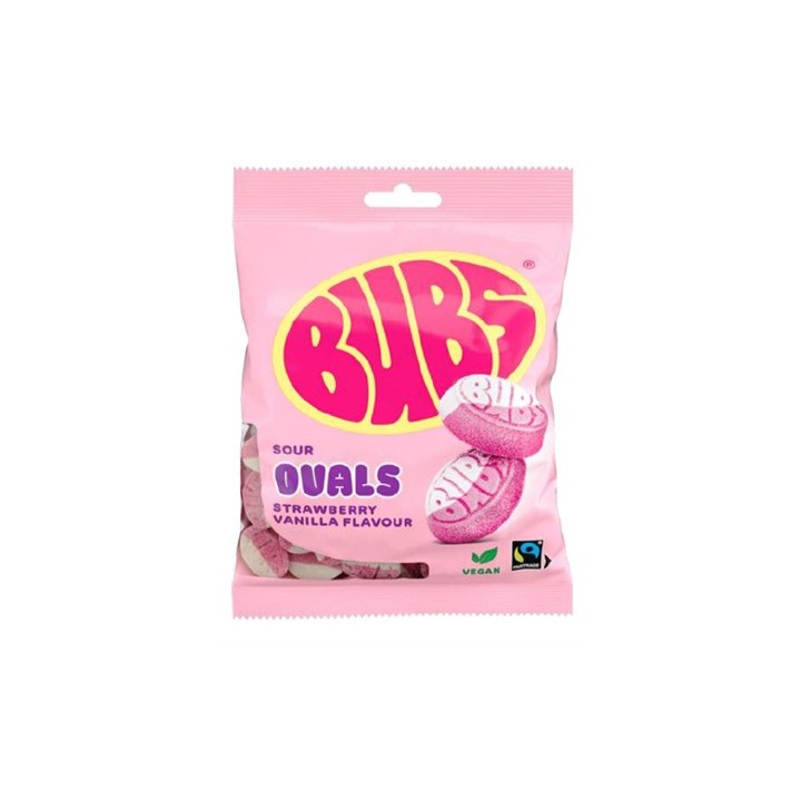 Bubs Ovals Strawberry Vanilla Sour Pussi 90gr 12kpl