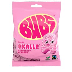 Bubs Sour Skalle Rasberry Pussi 90gr 12kpl