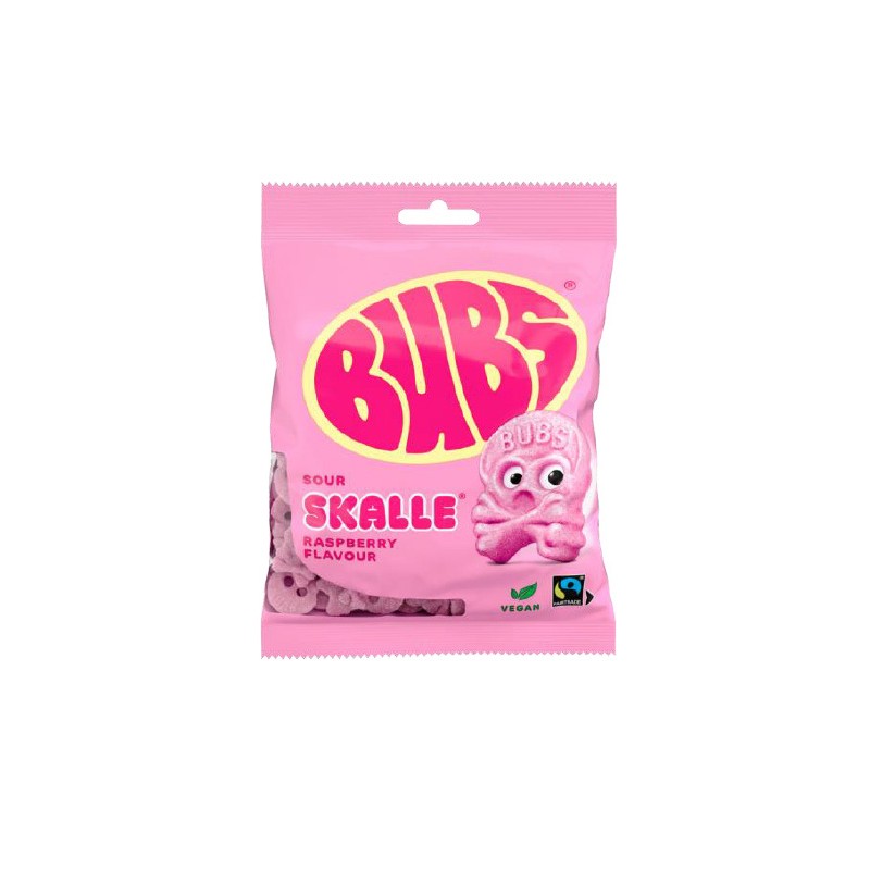 Bubs Sour Skalle Rasberry Pussi 90gr 12kpl