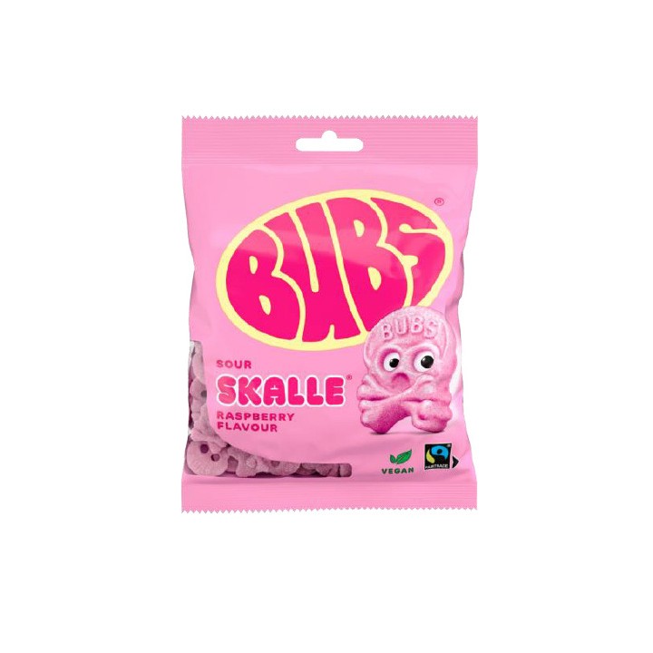 Bubs Sour Skalle Rasberry Pussi 90gr 12kpl