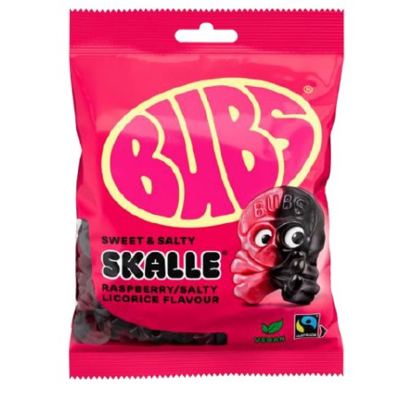 Bubs Raspberry Skalle Salta Licquorice Pussi 90gr 16kpl