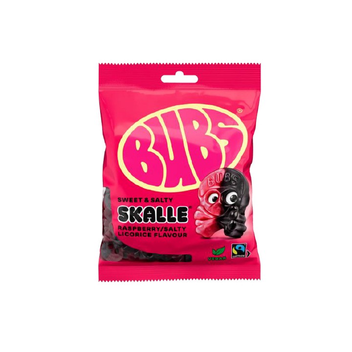 Bubs Raspberry Skalle Salta Licquorice Pussi 90gr 16kpl